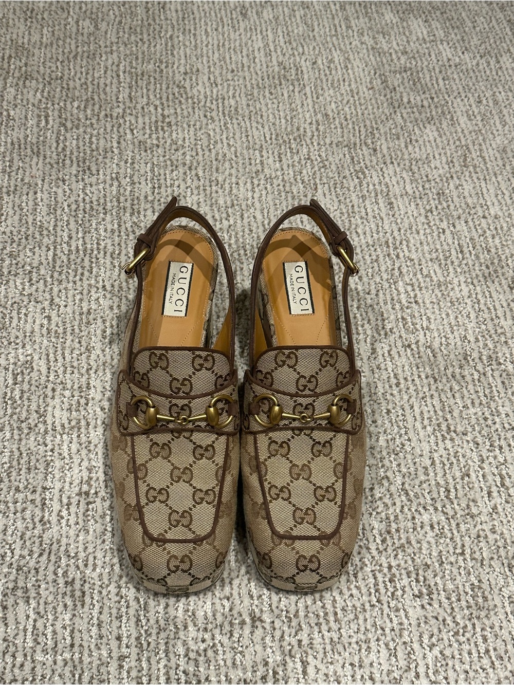 Gucci Brown GG Canvas Horsebit Slingback Platform Heels - Picture 3 of 10